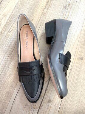 Pure Navy Grey and Black Loafer Heels Size 6.5
